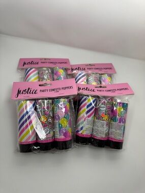 Set of 4 Justice Pink & Multicolor Party Confetti Poppers - 3 Pack